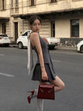 French Elegant 2 Piece Skirt Set Women Sexy Backless Sleeveless Y2k Crop Top Vest Casual Slim Pleated Crop Skirt Summer 2024 LANFUBEISI