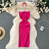 YuooMuoo Chic Fashion Sexy Package Hips Split Knitted Summer Dress Women Slim Elastic Bodycon Party Dress Streetwear Outfits LANFUBEISI