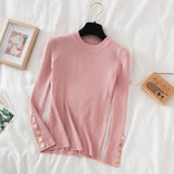 Thick Sweater Long Sleeve Pullover Autumn Winter Clothes Button O Neck Sweater Female Casual Streetwear Knitted Top Soft Jumper LANFUBEISI