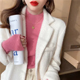 Autumn Winter Women Mock neck Sweaters Pullover Tops Knitwear Fashion Female Long Sleeve Skinny Elastic Casual Knitted Shirts LANFUBEISI