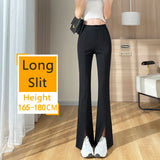Plus Size Slit Front Black Flare Pants for Women Korean Style Casual Office Lady Business Work Trousers High Waist Suit Pants LANFUBEISI