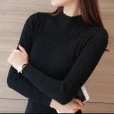 LANFUBEISI Women Mock Neck Ruffles Sweater Long Sleeve Knitted Bottoming Solid Pullovers Stripe Casual Sweater For Women Autumn LANFUBEISI