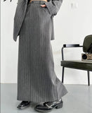 Syiwidii Stripe 2 Piece Sets for Women 2023 Fashion Office Ladies Long Sleeve Loose Blazers Vintage High Waist Midi Skirt Suits LANFUBEISI