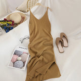 V Neck Solid Knitted Dresses Casual All Match Simple Fashion Korean Women Dress Elegant Vestidos New Clothes LANFUBEISI