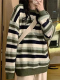 Striped Knitted Sweaters Women Winter Oversized Loose Pullover Female Fashion Casual Thick O-neck Jumper Warm Lazy Knitwear Lady LANFUBEISI