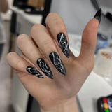 LANFUBEISI 24Pcs Long Almond False Nails Stiletto Fake Nails with Broken Diamond Design Wearable French Press on Nails Full Cover Nail Tips