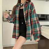 Plaid Shirt Women Autumn Long Sleeve Top Female Vintage Fashion Single Breasted Blouse Ladies Preppy Style Loose Check Shirts LANFUBEISI