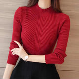 LANFUBEISI Women Mock Neck Ruffles Sweater Long Sleeve Knitted Bottoming Solid Pullovers Stripe Casual Sweater For Women Autumn LANFUBEISI