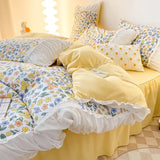 LANFUBEISI INS Princess Style Flower Bedding Set Duvet Cover With Ruffle Lace Bed Sheet Pillowcases Kawaii Girl Woman Bedroom Home Textiles LANFUBEISI