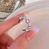 Y2K Pink Crystal Irregular Heart Ring Vintage Shiny Zircon Opal Love Open Ring for Women Kpop Punk Girl Party Jewelry Gifts 2023 LANFUBEISI