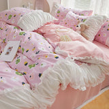 LANFUBEISI INS Princess Style Flower Bedding Set Duvet Cover With Ruffle Lace Bed Sheet Pillowcases Kawaii Girl Woman Bedroom Home Textiles LANFUBEISI