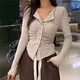 Y2k Knitted Cardigan Women  Collar Sweater Coat Vintage Long Sleeve Single Breasted Top Autumn Fashion Girls Knitwear Jumper LANFUBEISI