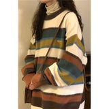 LANFUBEISI FALL OUTFITS Harajuku Striped Sweater Women Oversized Knitted Pullovers Japanese Vintage Patchwork Jumpers Winter Preppy Korean Knitwear New