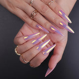 LANFUBEISI 24Pcs Long Almond False Nails Stiletto Fake Nails with Broken Diamond Design Wearable French Press on Nails Full Cover Nail Tips