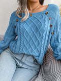 Women Casual Square Collar Buttons Long Sleeve Knitted Pullovers And Sweaters For Autumn Winter 2023 LANFUBEISI