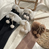 Japanese Vertical Stripe Plush Stockings Autumn Winter Cute Tights Kawaii Lamb Fur Wool Ball Calf Socks Lolita Knee High Socks LANFUBEISI