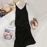 V Neck Solid Knitted Dresses Casual All Match Simple Fashion Korean Women Dress Elegant Vestidos New Clothes LANFUBEISI