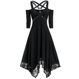 LANFUBEISI Open Sleeve Half Halloween Plus Women Gothic Dress Shoulder Lace Size Women'S Dress Long Sleeve Womens Swing Dress