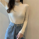 Jocoo Jolee 2023 Autumn Basic Bottoming Sweater Top Women Ribbed Soft Mock Neck Elastic Pullover Warm Solid Color Slim Jumper LANFUBEISI