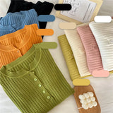 Women Sweaters Cute Button Up O-Neck Long Sleeve Pullovers Autumn Knitted Bottoming Shirts Korean Single Breasted Undercoat Tops LANFUBEISI