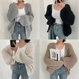 LANFUBEISI Korean Style Sweater Jacket Autumn And Winter V-neck Loose Casual Versatile Knit Cardigan Sweater Jacket