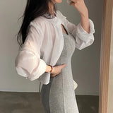 Women Shirt Blouse Casual Sun Protection Long Sleeve Top Outerwear Thin Female Chiffon Loose Cardigan LANFUBEISI