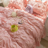 LANFUBEISI White Ruffled Seersucker Duvet Cover Set 3/4pcs Soft Princess Girls Bedding Set With Bed Sheet Pillowcases Wedding Home Textiles LANFUBEISI