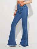 High waist flared Jeans women's summer 2023 new retro blue slim fit thin flared pants loose LANFUBEISI