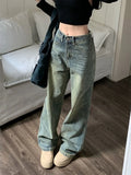LANFUBEISI Y2k Baggy Wide Leg Jeans Women Vintage Streetwear Washed Denim Pants Grunge Basic Slouchy Blue Trousers Femme Spring