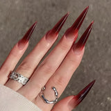 24Pcs Almond False Nails with Rhinestone Long Stiletto Fake Nails Gold Glitter Powder Design Press on Nails Full Cover Nail Tips LANFUBEISI