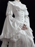 White Gothic Style Lolita Dress Pure Shirt Fishbone Skirt Jk Oversleeve Birthday LANFUBEISI