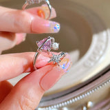 Y2K Pink Crystal Irregular Heart Ring Vintage Shiny Zircon Opal Love Open Ring for Women Kpop Punk Girl Party Jewelry Gifts 2023 LANFUBEISI