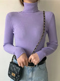 ZOKI New 2023 Women Pullover Turtleneck Sweater Autumn Long Sleeve Slim Elastic Korean Simple Basic Cheap Jumper Solid Color Top LANFUBEISI