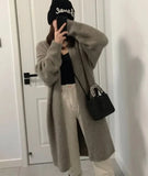 Syiwidii Long Cardigan Women 2023 Autumn Winter New Fashion Casual Solid Knitted Cardigan Chic Vintage Long Sleeve Loose Sweater LANFUBEISI