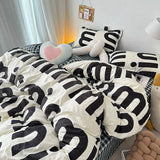 LANFUBEISI Korean Style Black Letter Bedding Set Bed Flat Sheet Pillowcase Fashion Duvet Cover Set Kid Adult Queen Full Twin Size Bed Cover LANFUBEISI