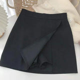 Lucyever Black Gray Women Skirts A-Line Korean Style High Waist Split Mini Skirt Woman Simple Casual Office Shorts Skirts Female LANFUBEISI