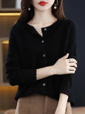 New Fashion Autumn 100% Pure Merino Wool Womens O-neck Cardigan Cashmere Sweater 2023 Female Clothing Grace Knitwear Korean Tops LANFUBEISI