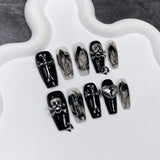 10Pcs Black Handmade Press On Nails Coffin Fake Nails Full Cover Gradient Metal Contrast Artificial Manicure Wearable Nail Tips LANFUBEISI