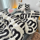 LANFUBEISI Korean Style Black Letter Bedding Set Bed Flat Sheet Pillowcase Fashion Duvet Cover Set Kid Adult Queen Full Twin Size Bed Cover