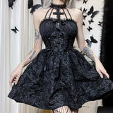 LANFUBEISI Mall Gothic Emo Jacquard A-line Dresses Elegant Grunge Ruched Bandage Partywear Punk Black Women Halloween Club Dress