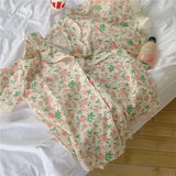 Floral Women Pajamas Sleepwear Shorts Sets Korean Style Pijama Loungewear Cute Summer Two Piece Set Ruffle Night Wear Home Suit LANFUBEISI