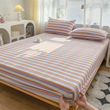 LANFUBEISI 100% Cotton Fitted Sheet Stripe Style Bed Cover Skin-friendly Mattress Cover sabanas Adults Kids Bed Sheets (No Pillowcase) LANFUBEISI