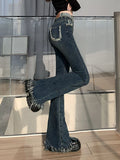 Winter Blue Vintage Jeans Women High Waist Y2K Chic Casual Flare Pants Female Korean Fashion Tassel Designer Denim Pants 2022 LANFUBEISI