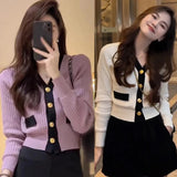 Women's Korean Version Sweater jacket V-neck Knitted Long Sleeved Cardigan Jacket LANFUBEISI