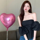 Summe Sexy Women Slash Neck Strapless Blouse Tops Korean Puff Sleeve Slim Short Woman Shirts New Blusas Mujer De Moda 2022 LANFUBEISI