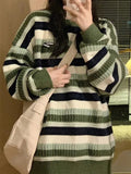 Striped Knitted Sweaters Women Winter Oversized Loose Pullover Female Fashion Casual Thick O-neck Jumper Warm Lazy Knitwear Lady LANFUBEISI