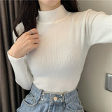 Jocoo Jolee 2023 Autumn Basic Bottoming Sweater Top Women Ribbed Soft Mock Neck Elastic Pullover Warm Solid Color Slim Jumper LANFUBEISI