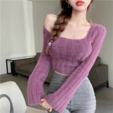 LANFUBEISI Autumn Winter Knitting Crop Tops Women Skinny Sweaters Bottom Shirts Fashion Female Long Sleeve Pullover Casual Knitted Sweater