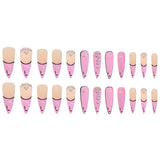 24pcs Pink French Fake Nail with Rhinestone Design False Nails Long Almond Press on Nail Tips Wearable Detachable LANFUBEISI