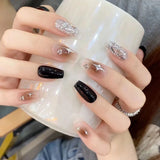 24Pcs Almond Press on Nails Y2K Star Diamond Designs for Cool Girls Nude Color Fake Nails for Women Fukk Cover False Nail Tips LANFUBEISI